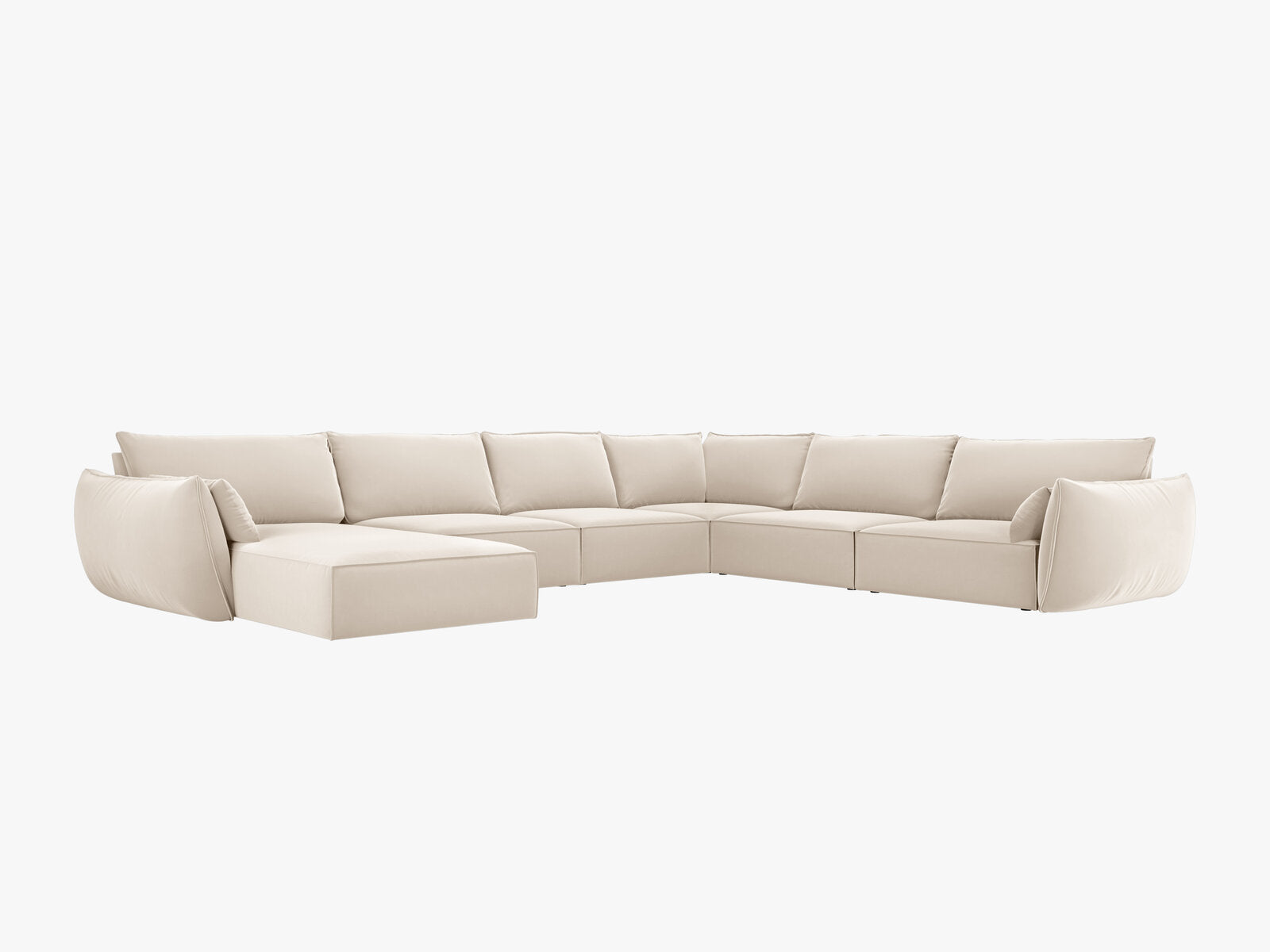 Micadoni Panorama-Ecksofa Kaelle 8-Sitzer Rechts Samt Bluvel Helles Beige