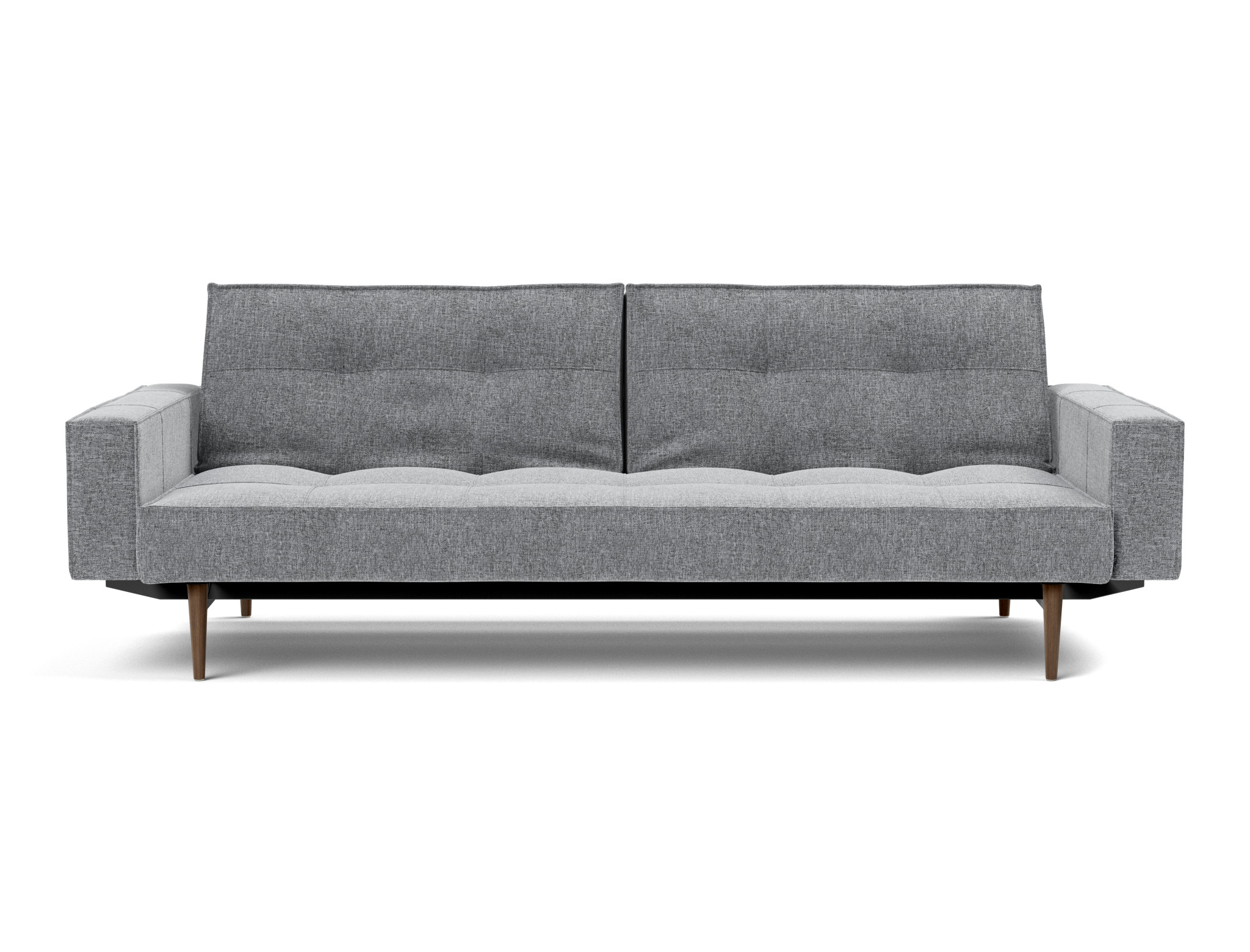 Schlafsofa Splitback mit Armlehnen Strukturierter Stoff Twist 565-Granite Beine Styletto Eiche dunkel