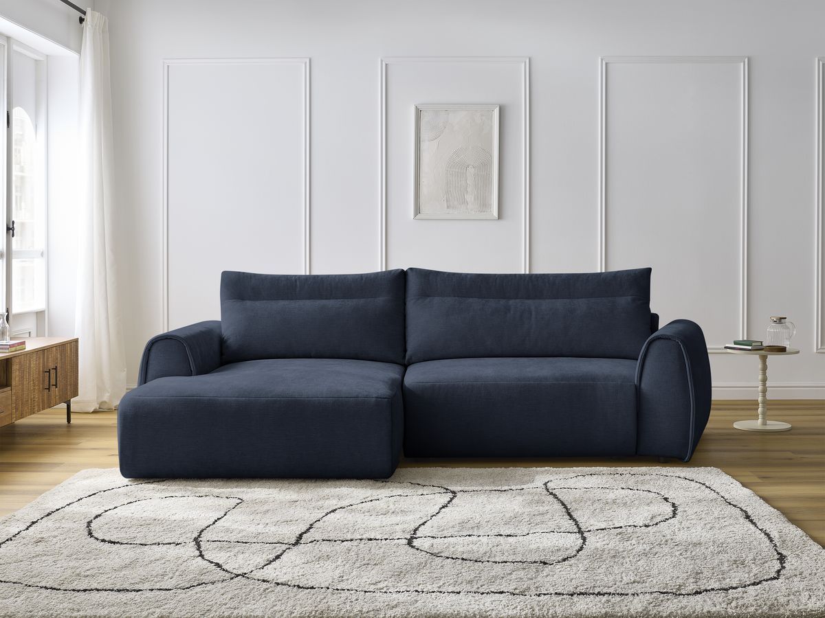 Bobochic Aden Ecksofa 293 × 152 cm Stoff Dunkelblau Ecke links