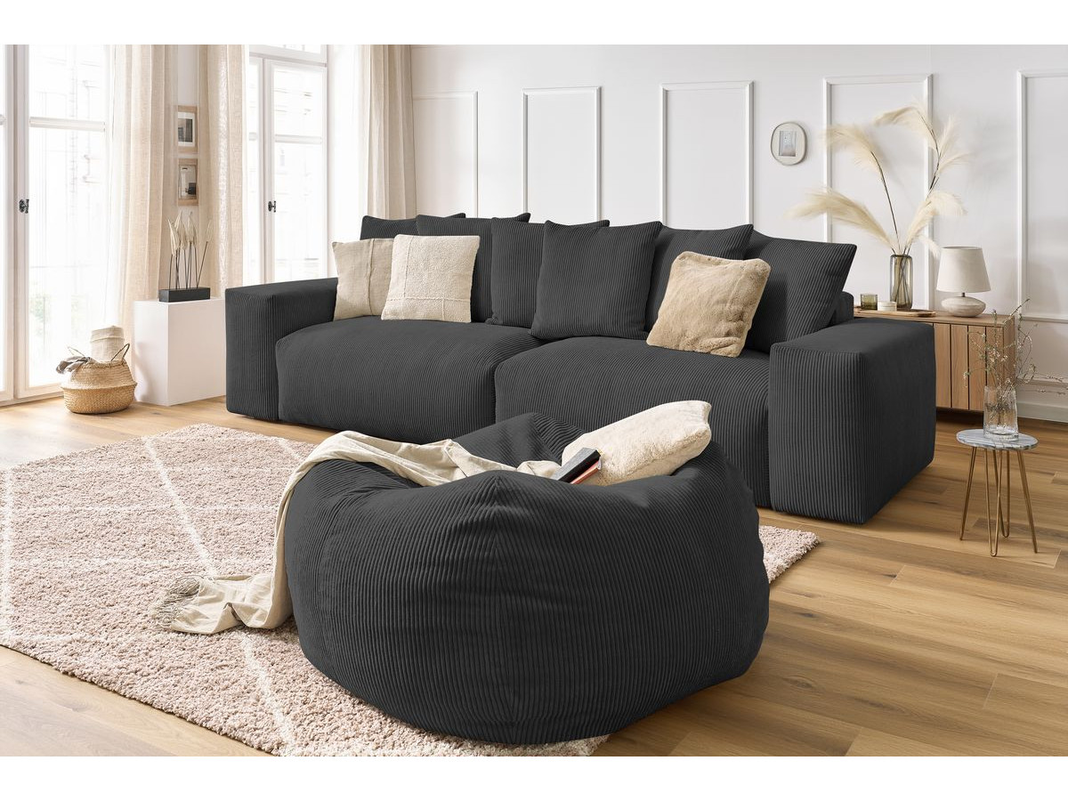 Bobochic Voltaire Sofa 5-Sitzer mit Pouf Cordsamt Dunkelgrau