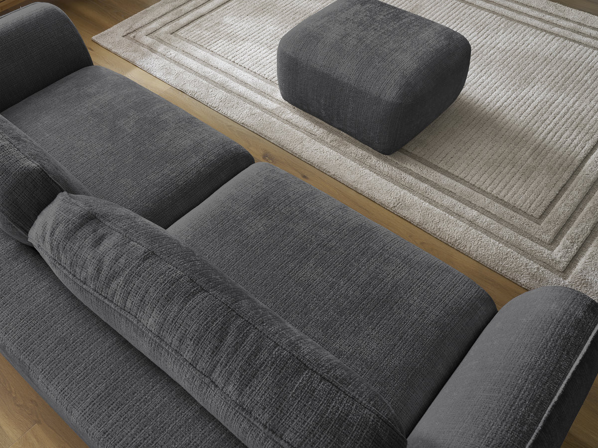 Bobochic Denise Schlafsofa 3-Sitzer mit Bettkasten und Pouf Strukturstoff Schwarz