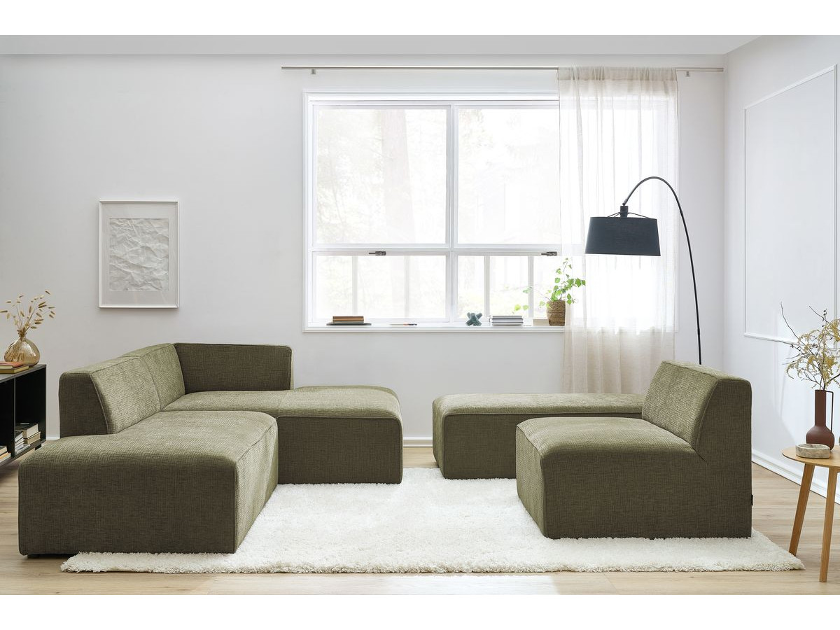 Bobochic Megeve Ecksofa mit Pouf Strukturstoff Grün Ecke rechts