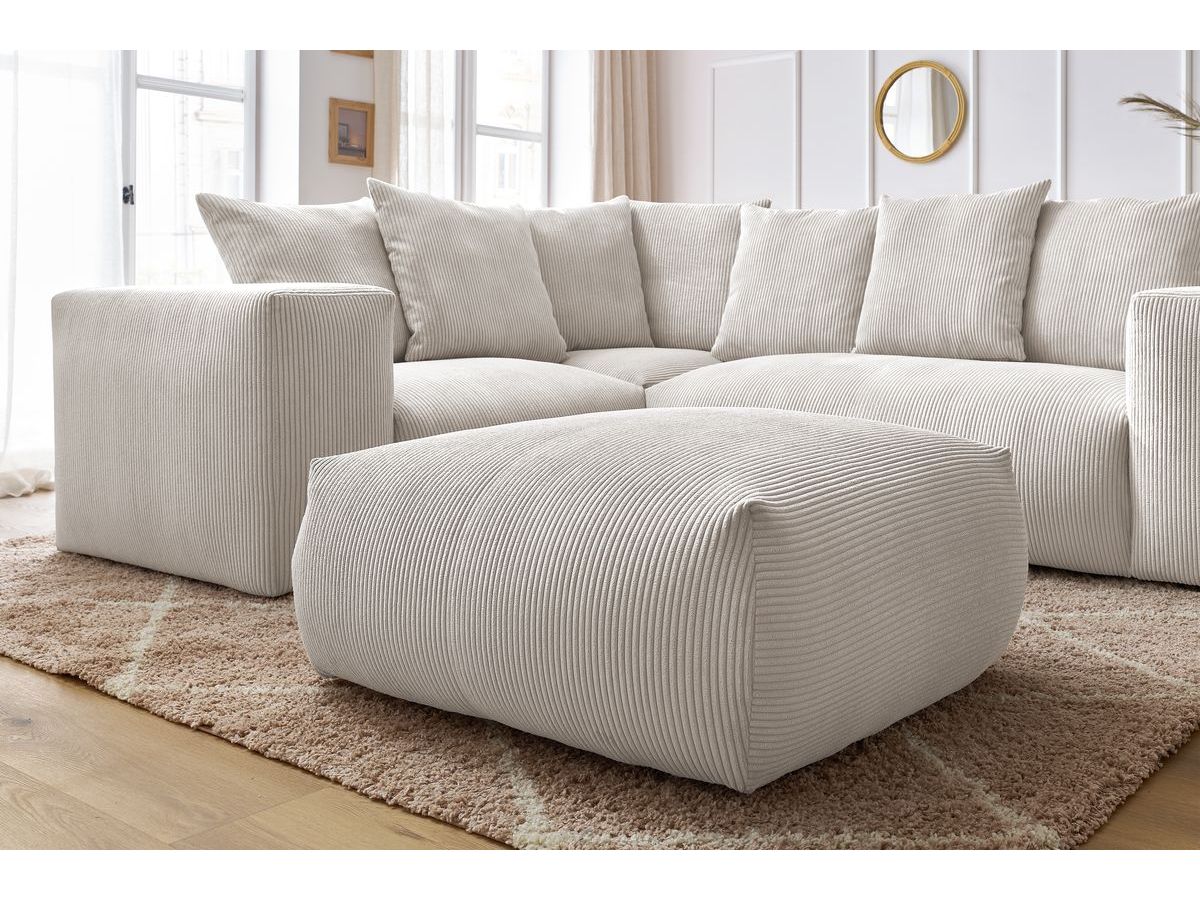 Bobochic Voltaire Ecksofa mit Pouf 268 × 214 cm Cordsamt Beige Ecke links