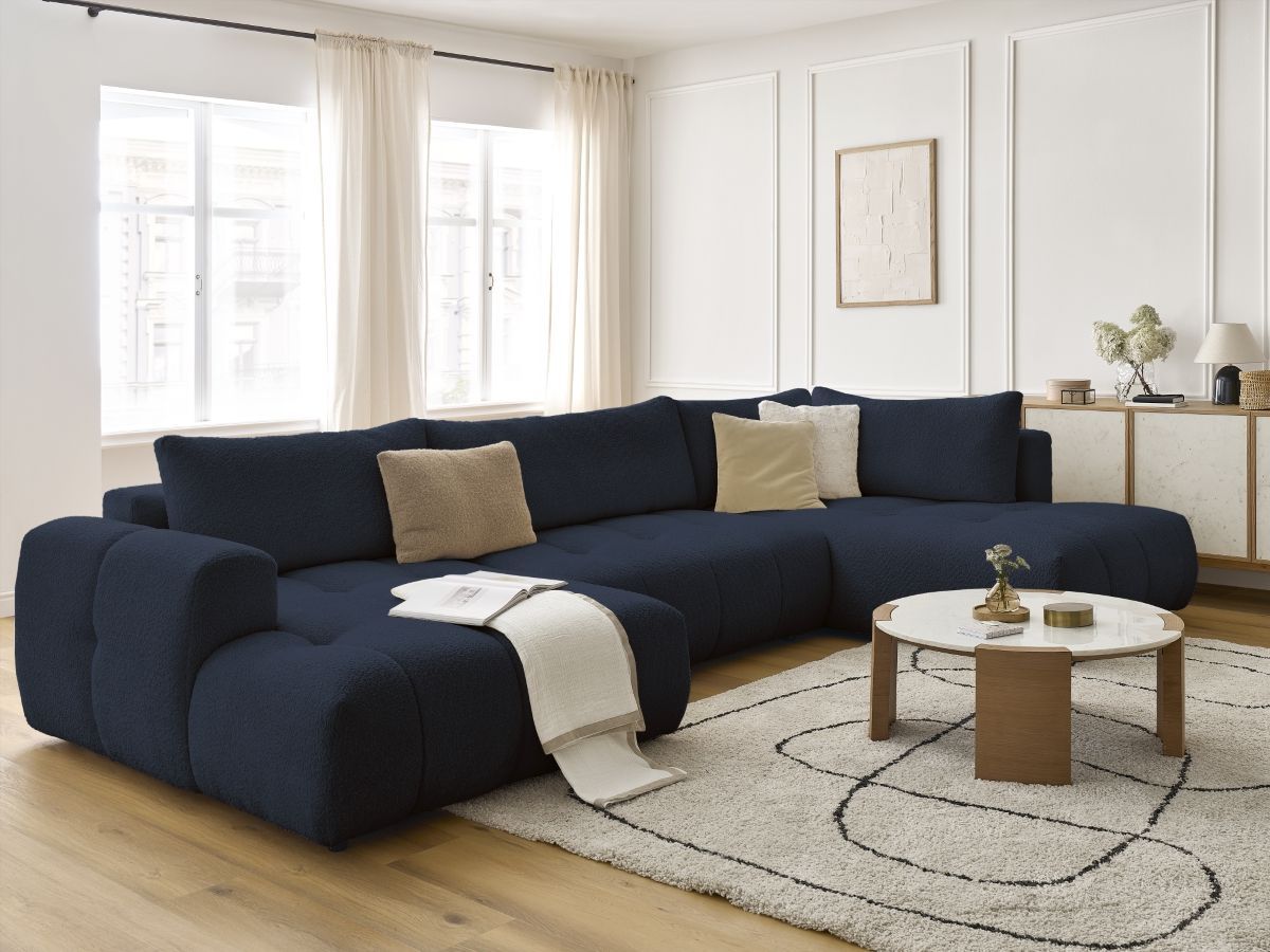 Bobochic Fuji Wohnlandschaft Bouclé-Stoff Dunkelblau Ecke links