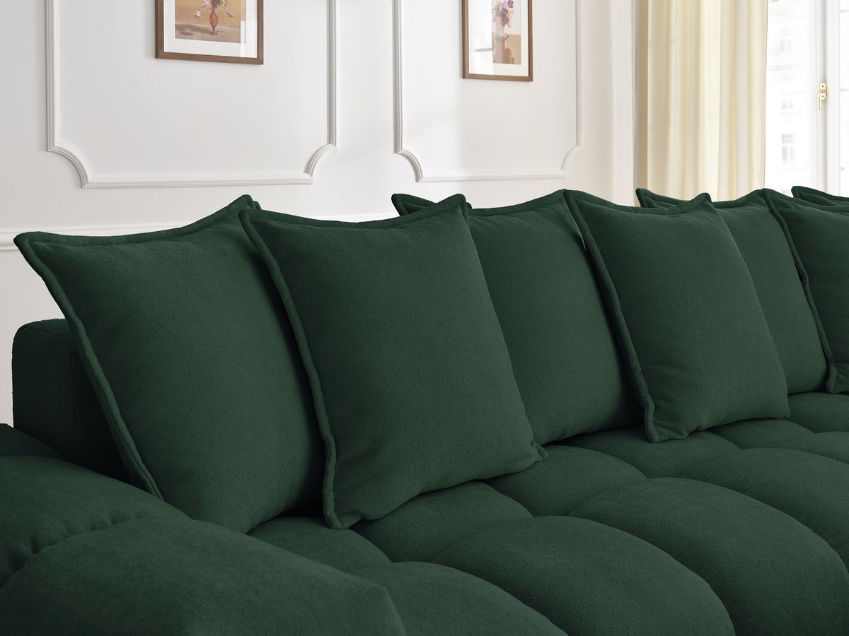 Bobochic Everest Ecksofa, 10 Kissen Strukturstoff Grün Ecke rechts