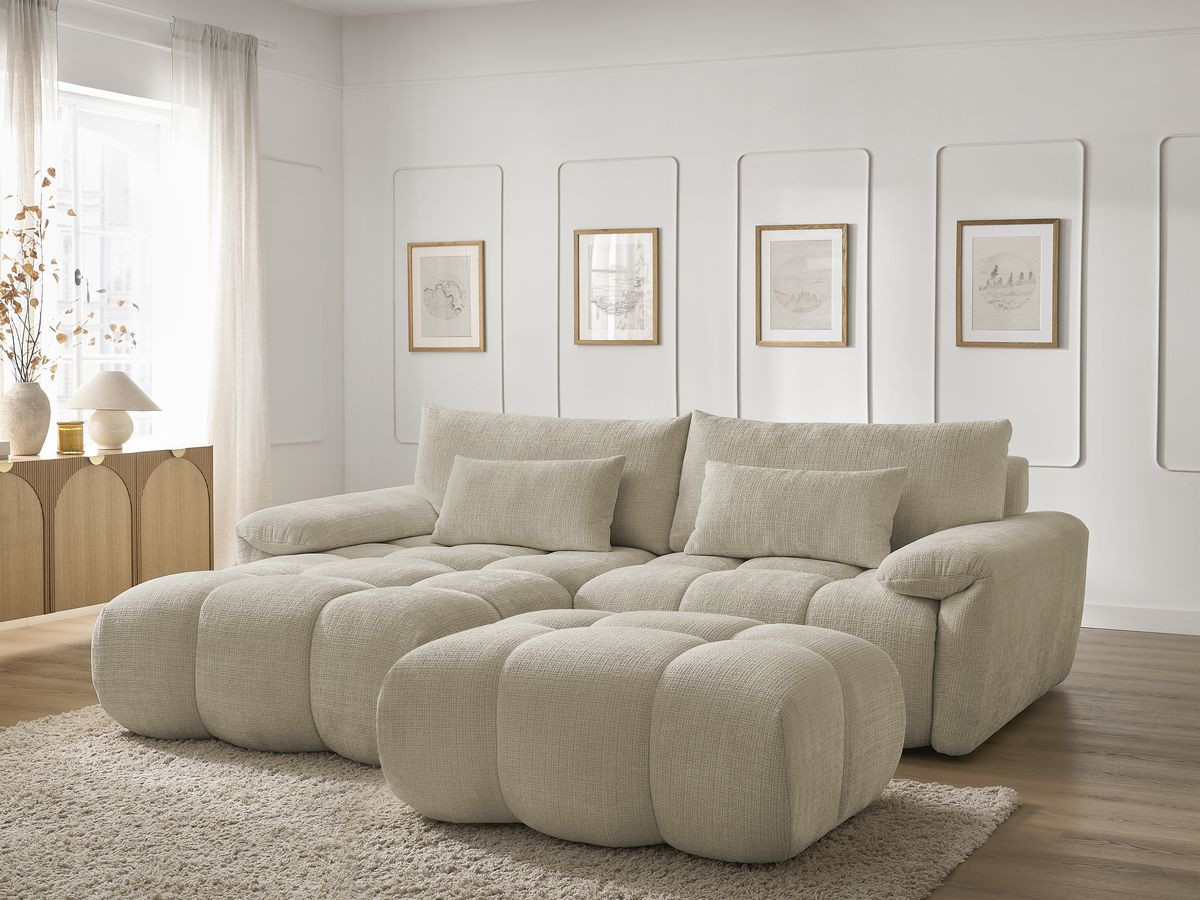 Bobochic Ivane Ecksofa mit Pouf Strukturstoff Beige Ecke links