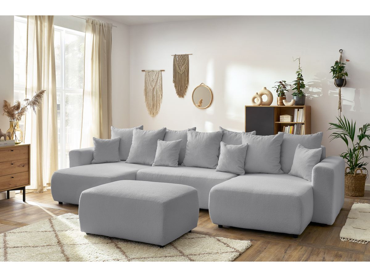Bobochic Envy Wohnlandschaft mit rechteckigem Pouf Bouclé-Stoff Hellgrau