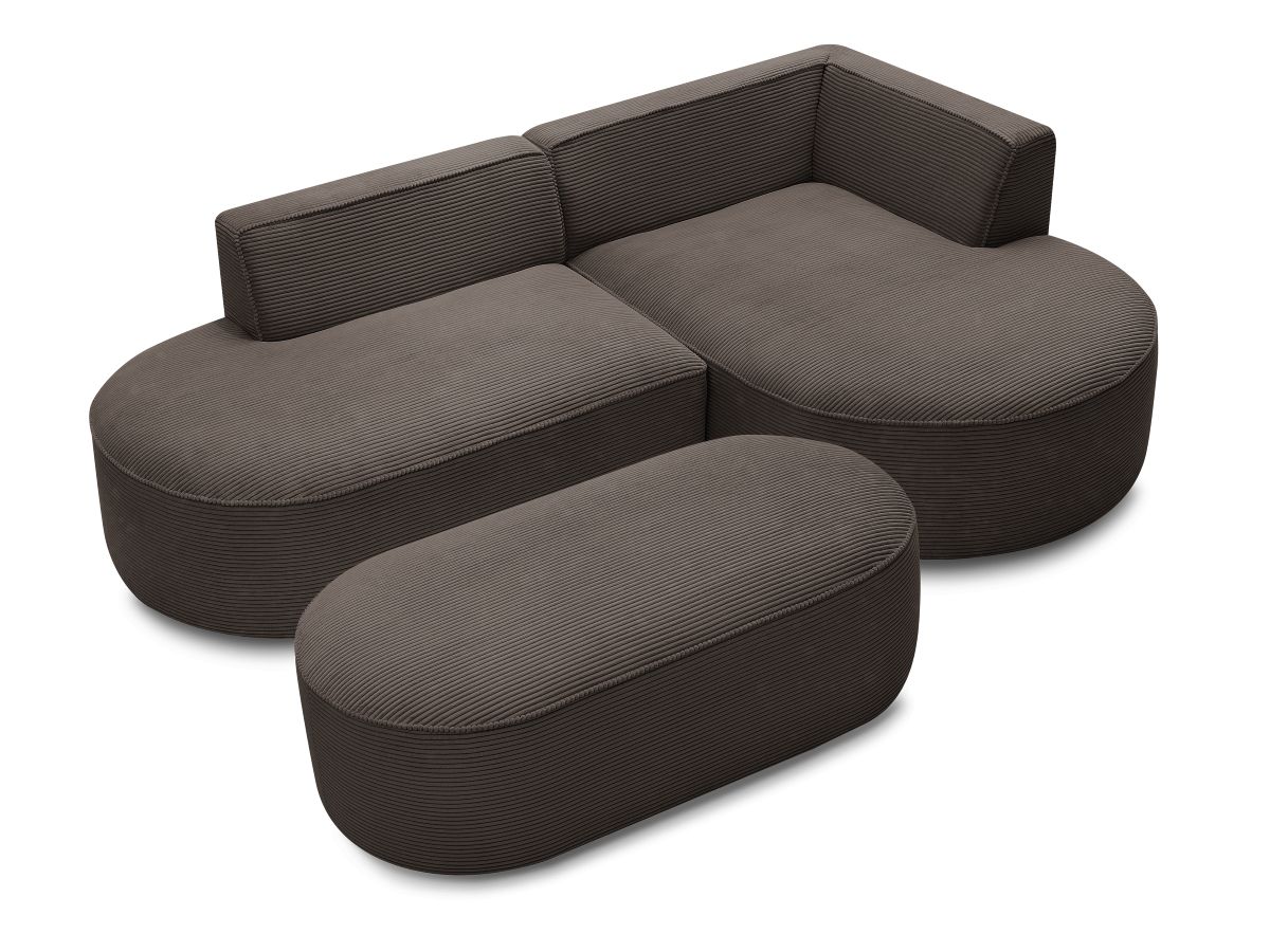 Bobochic Rousseau Ecksofa mit Pouf Cordsamt Braun Ecke rechts