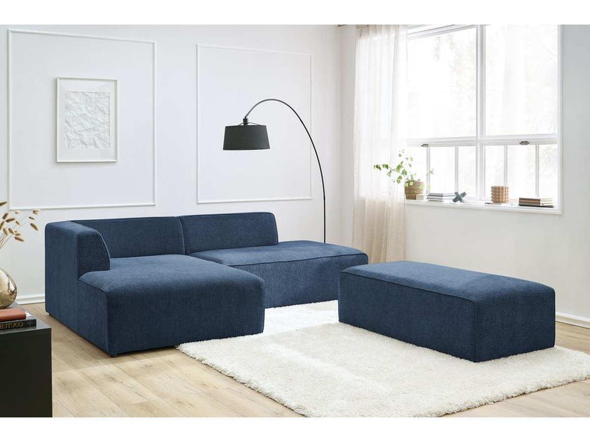 Bobochic Megeve Ecksofa mit Schlaffunktion und Pouf Strukturstoff Dunkelblau Ecke links