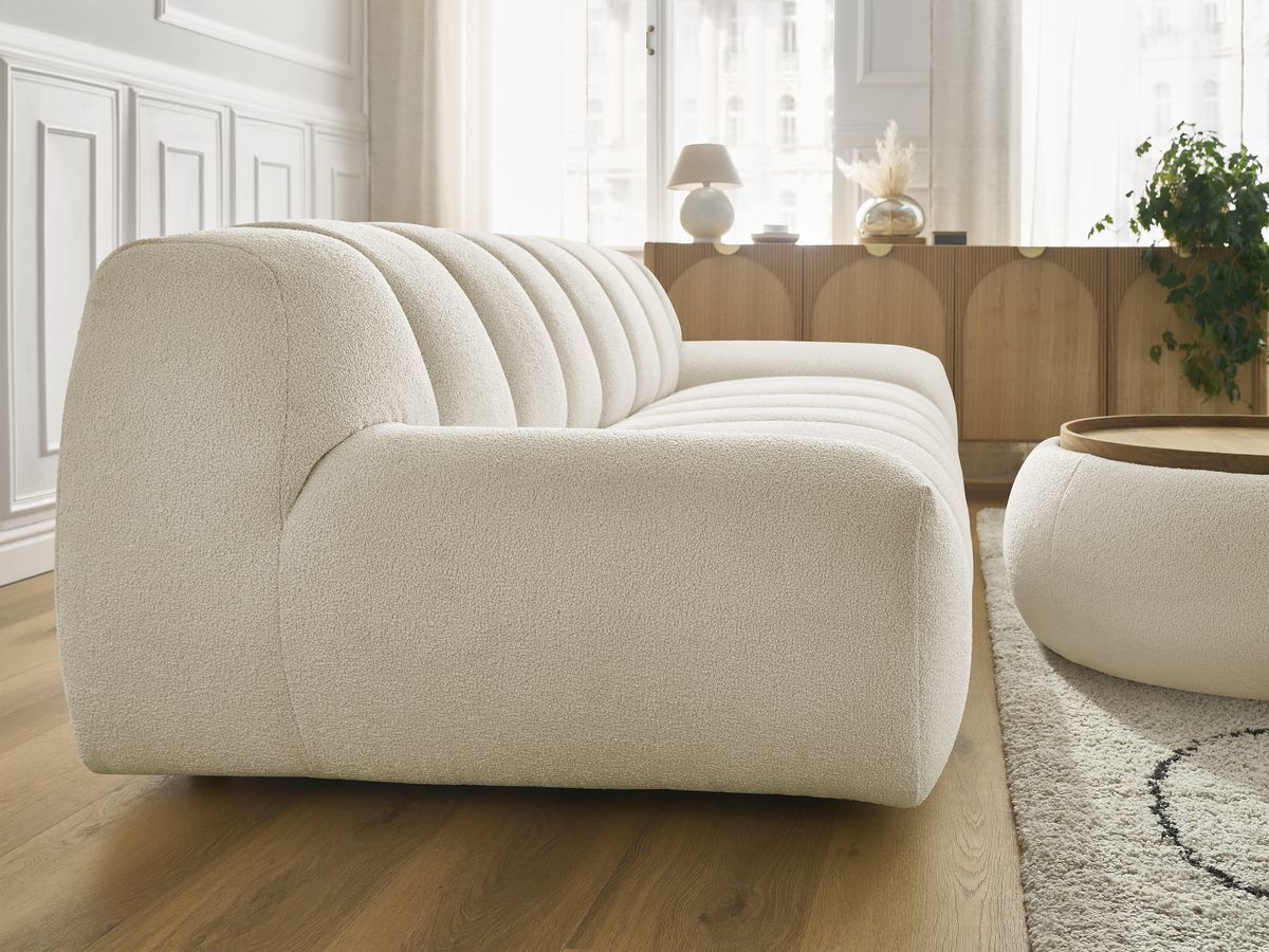 Bobochic Hayden Sofa 3-Sitzer mit Pouf 256 × 107 cm Bouclé-Stoff Beige
