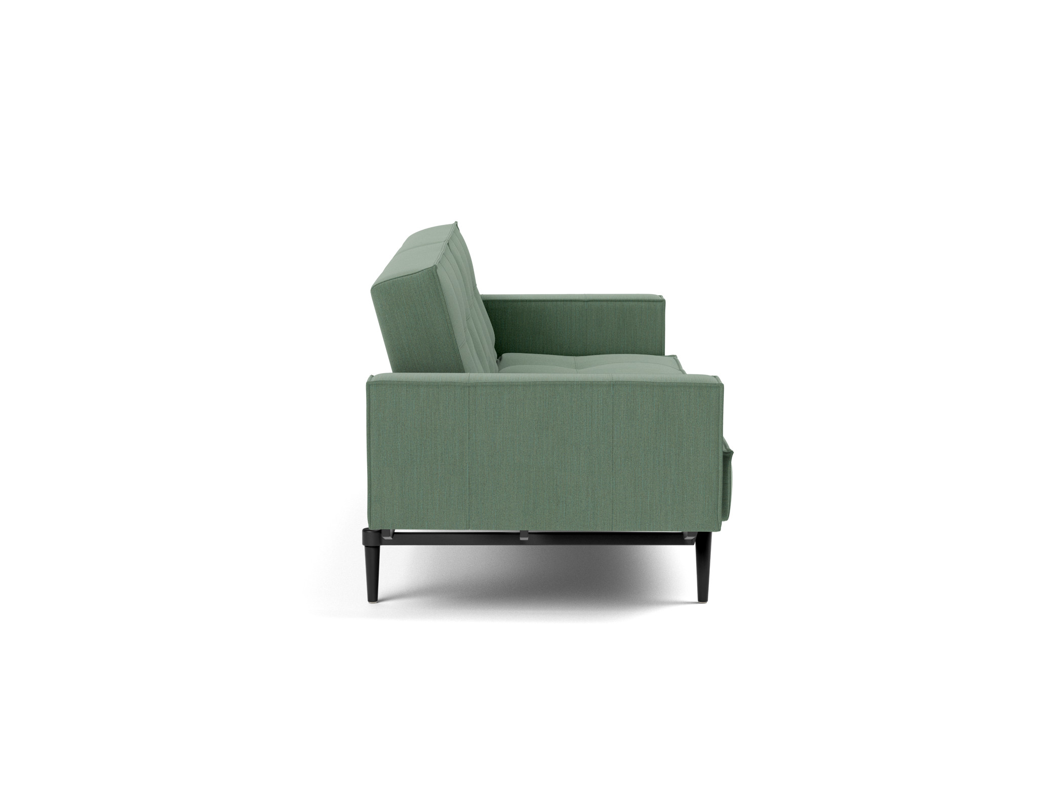 Schlafsofa Splitback mit Armlehnen Flachgewebe Elegance 518-Green Beine Styletto Eiche schwarz