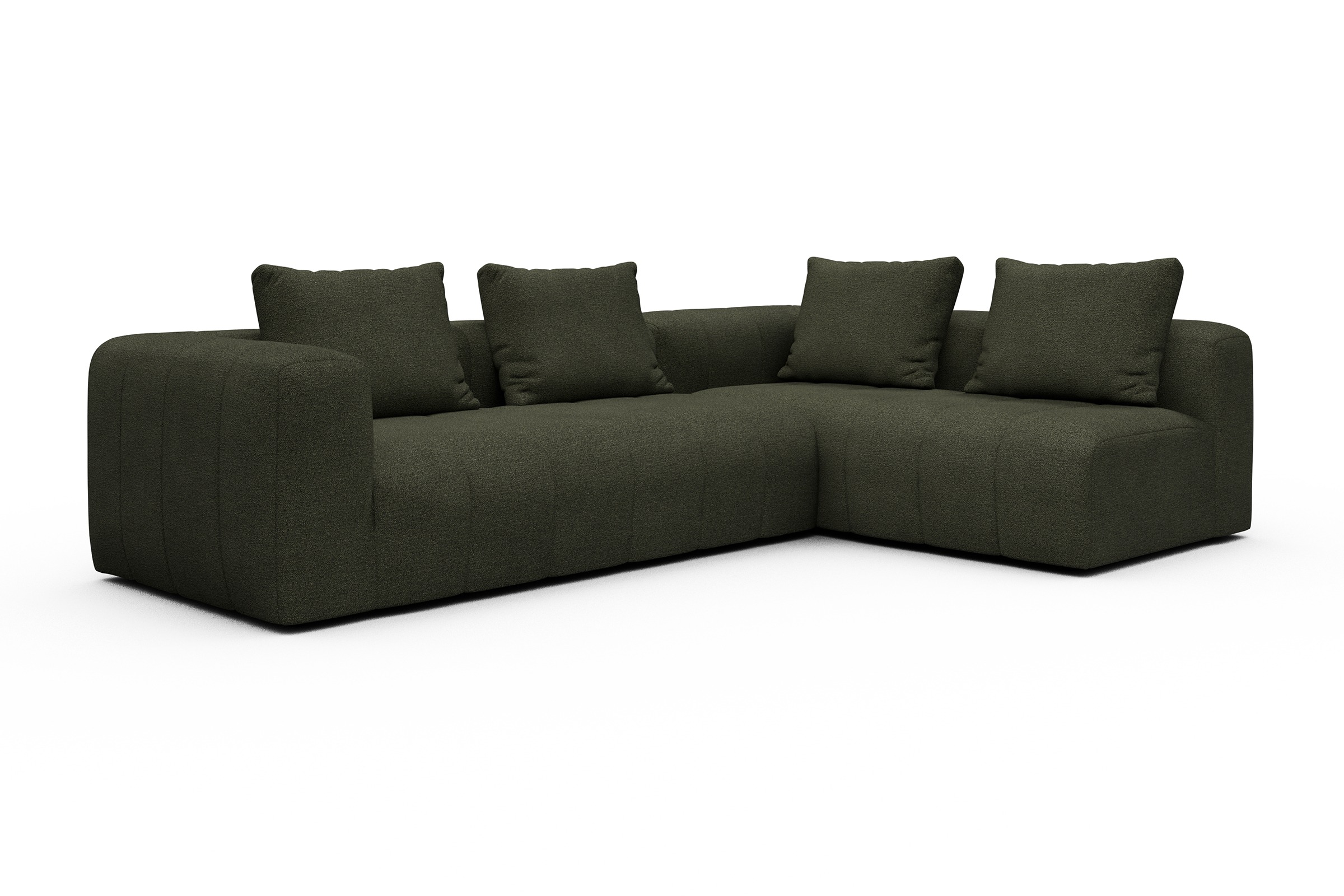 Ecksofa Hugo 2x 2,5-Sitzer Armlehne links Boucle-Forest-Green