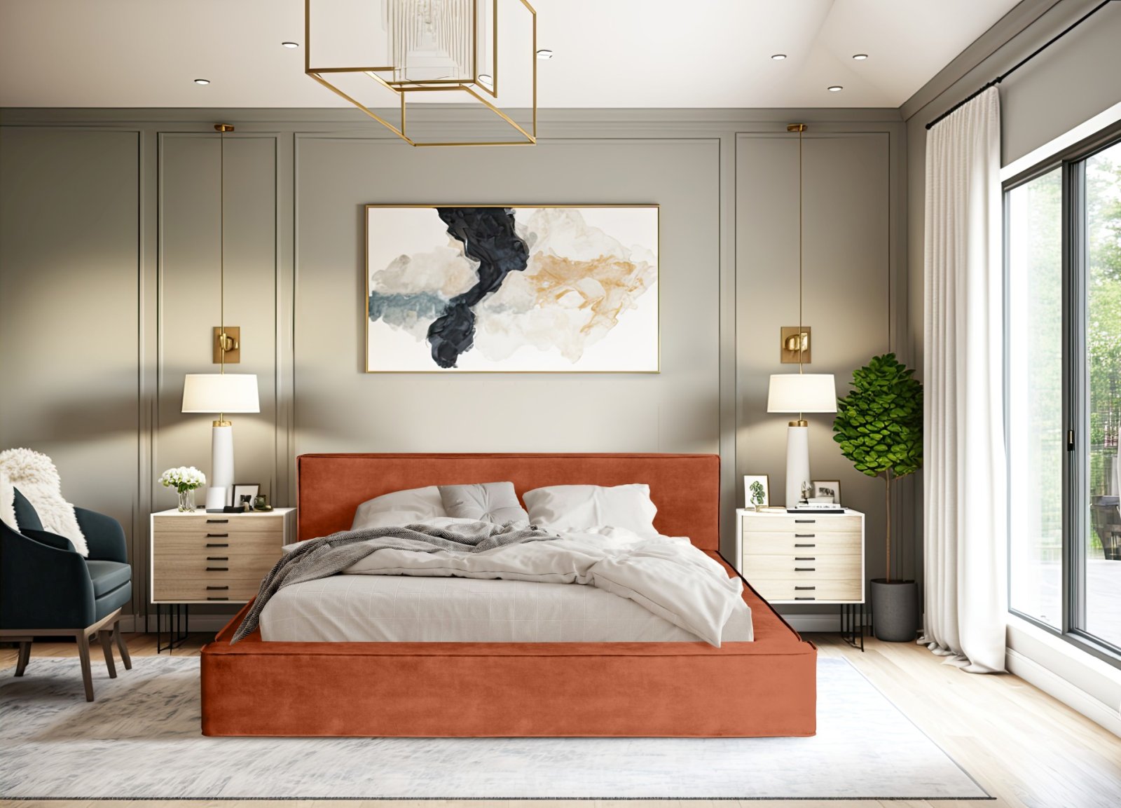 Polsterbett Delano Samtstoff 180x200 mit Metallrahmen Macau Brick