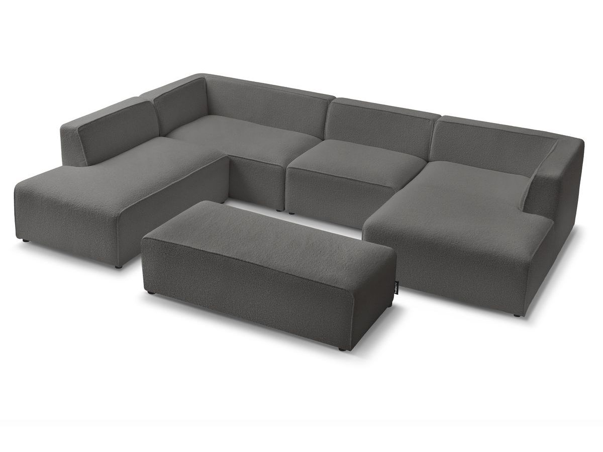 Bobochic Megeve Wohnlandschaft mit Pouf Bouclé-Stoff Dunkelgrau Ecke rechts