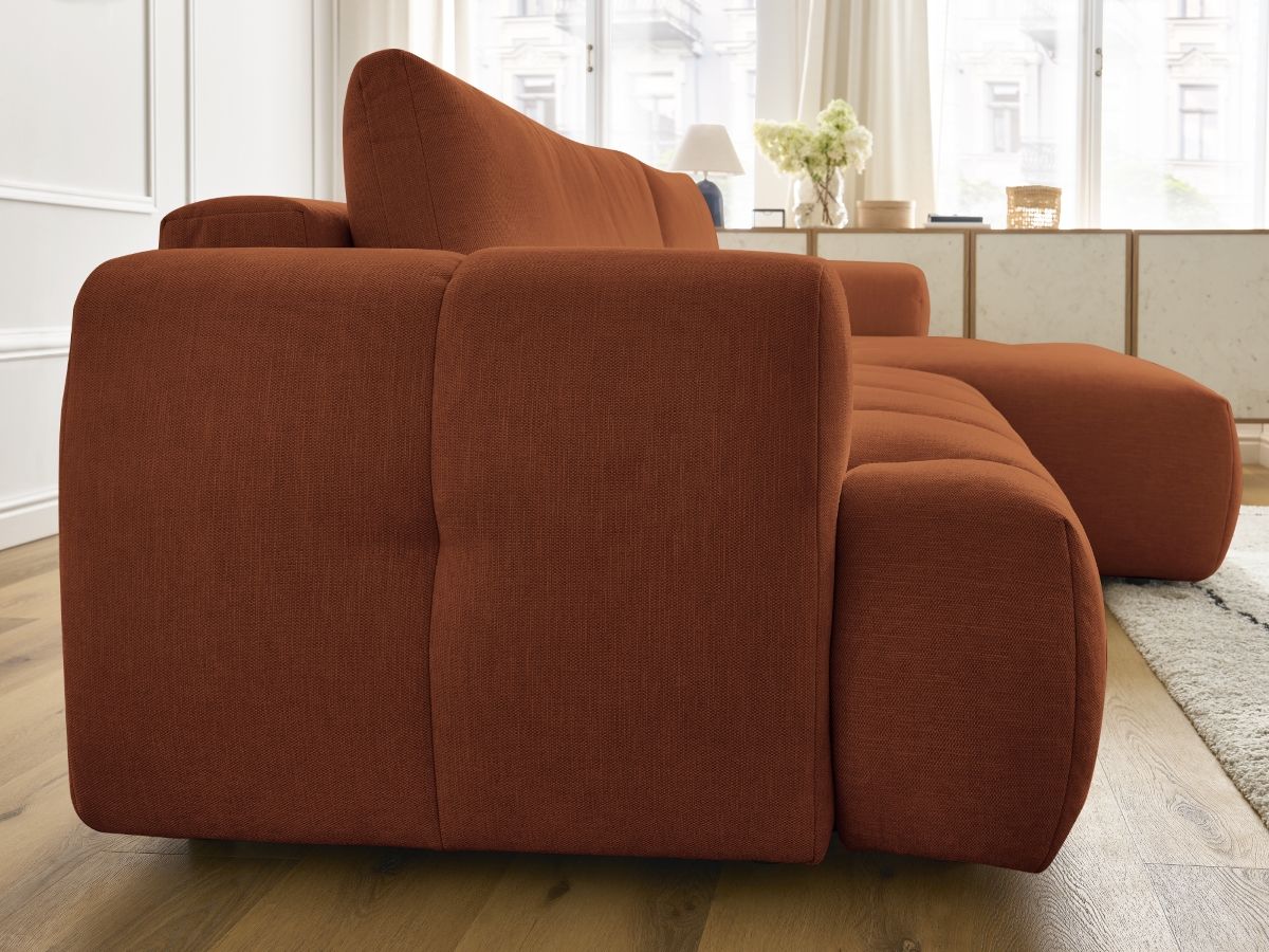 Bobochic Fuji Ecksofa mit Schlaffunktion und Bettkasten 292 × 160 cm Stoff Orange Ecke rechts