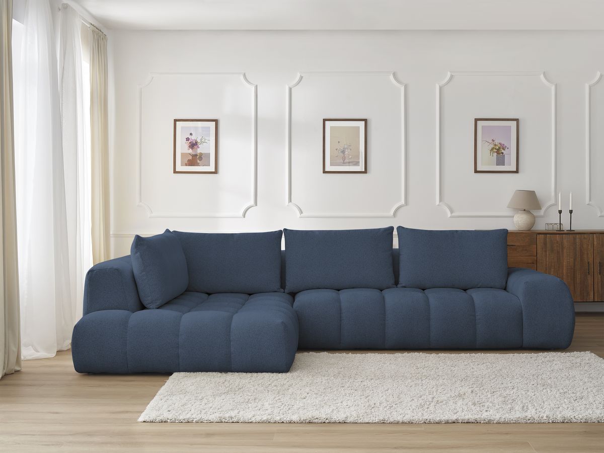 Bobochic Everest Ecksofa, 4 Kissen Melange-Stoff Dunkelblau Ecke links