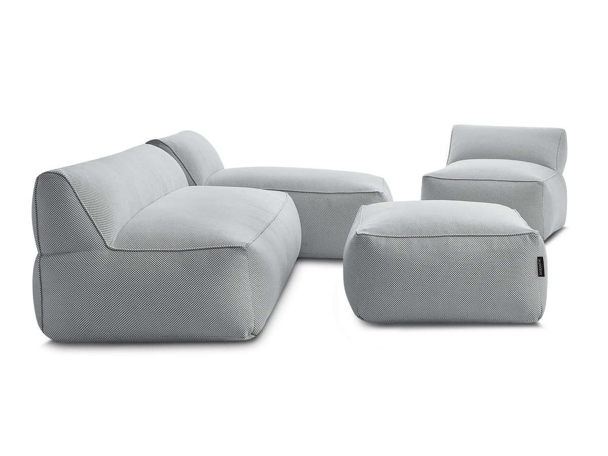 Bobochic Riviera Gartensofa 5-Sitzer mit Pouf Melange-Stoff Hellgrau