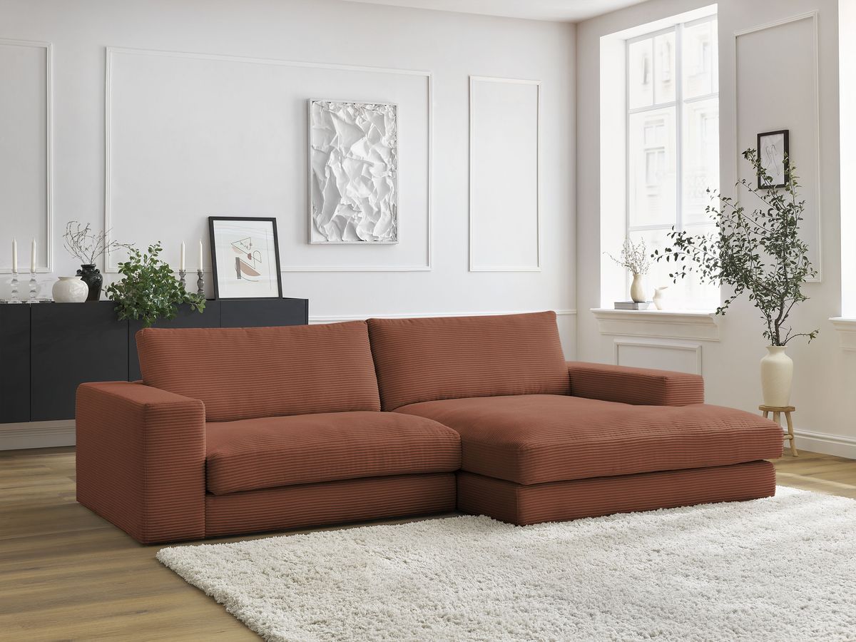 Bobochic Leonard Ecksofa 234 × 159 cm Cordsamt Orange Ecke rechts