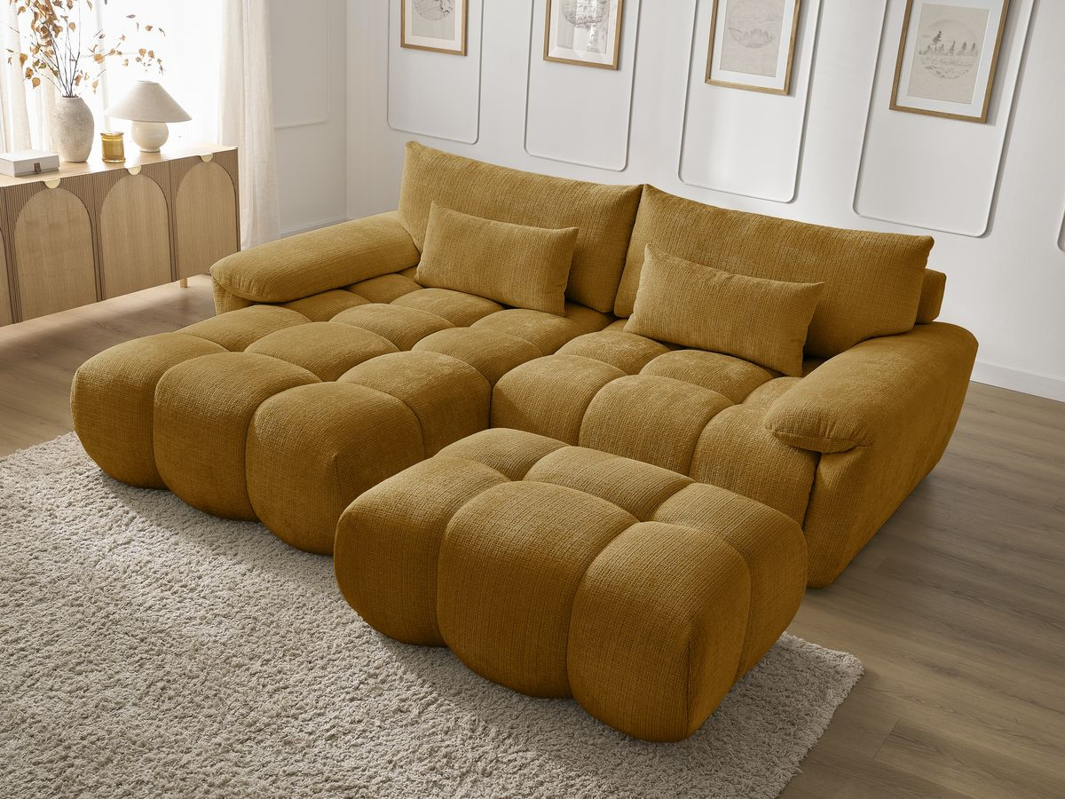 Bobochic Ivane Ecksofa mit Pouf Strukturstoff Gelb Ecke links