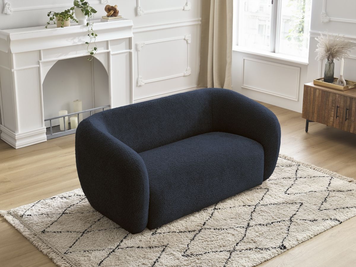 Bobochic Celine Sofa 2-Sitzer Bouclé-Stoff Dunkelblau