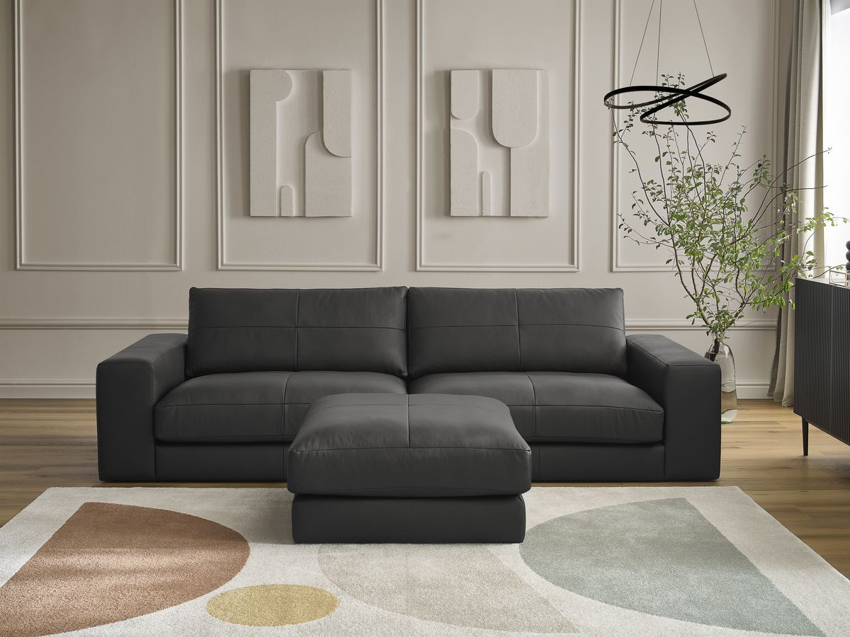 Bobochic Leonard Sofa 4-Sitzer mit Pouf 274 × 109 cm Leder Schwarz