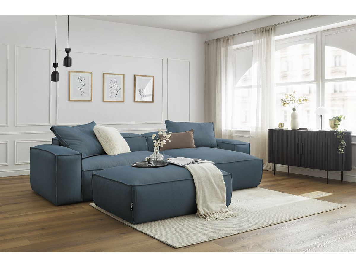 Bobochic Boheme Ecksofa mit Pouf Cordsamt Blau