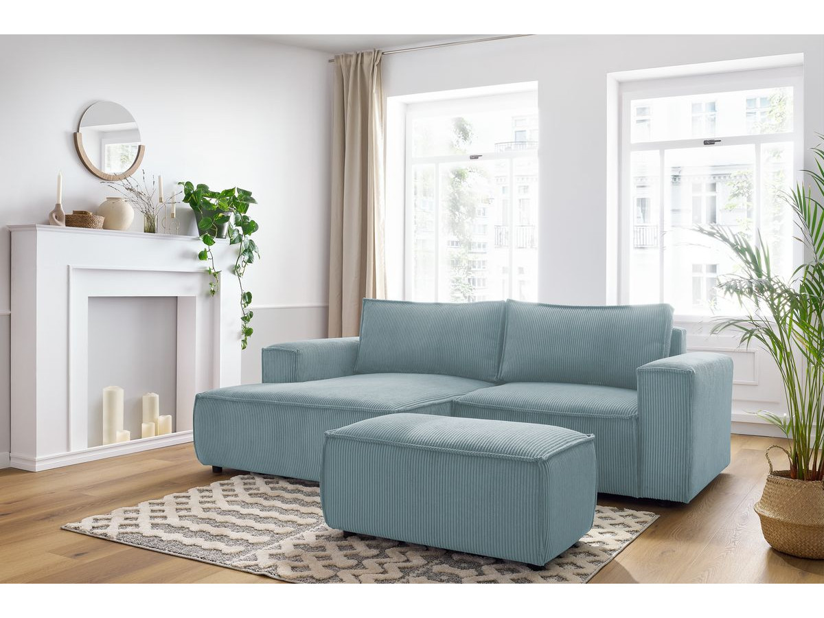 Bobochic Nihad Ecksofa mit Pouf Cordsamt Hellblau Ecke links