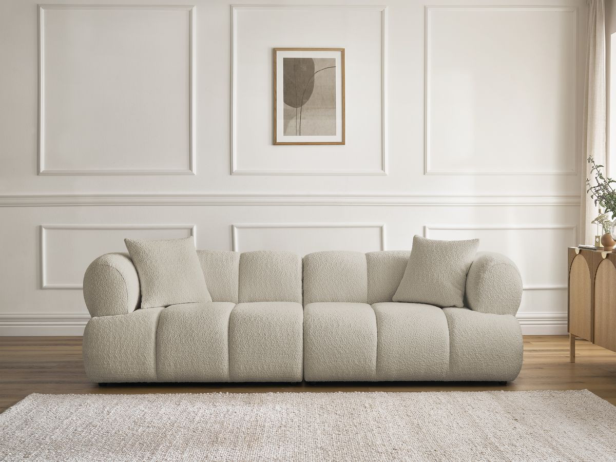 Bobochic Pamira Sofa 3-Sitzer Bouclé-Stoff Beige
