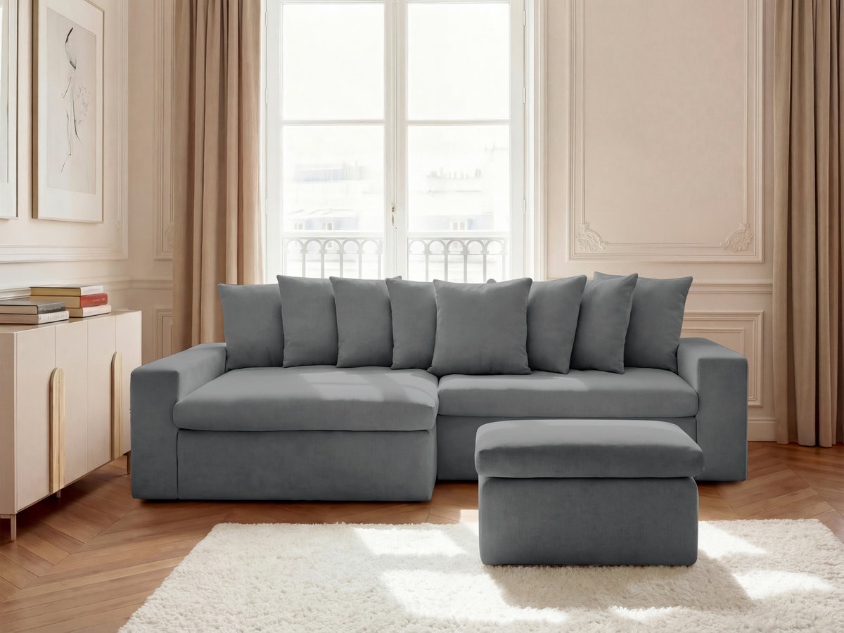 Bobochic Enore Ecksofa mit Pouf Stoff Dunkelgrau Ecke links