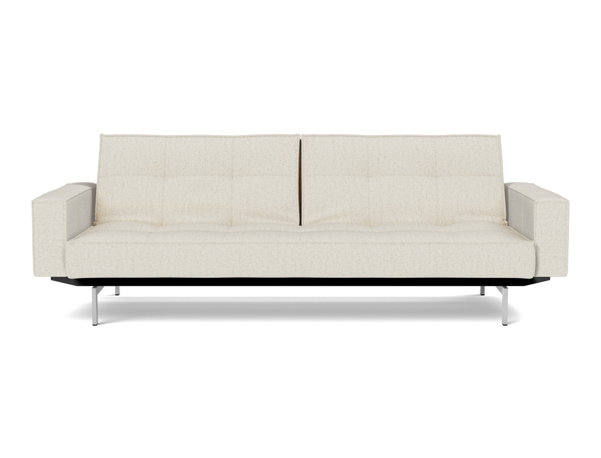 Schlafsofa Splitback mit Armlehnen Boucle Skandi 531-Off-White Beine Chrom