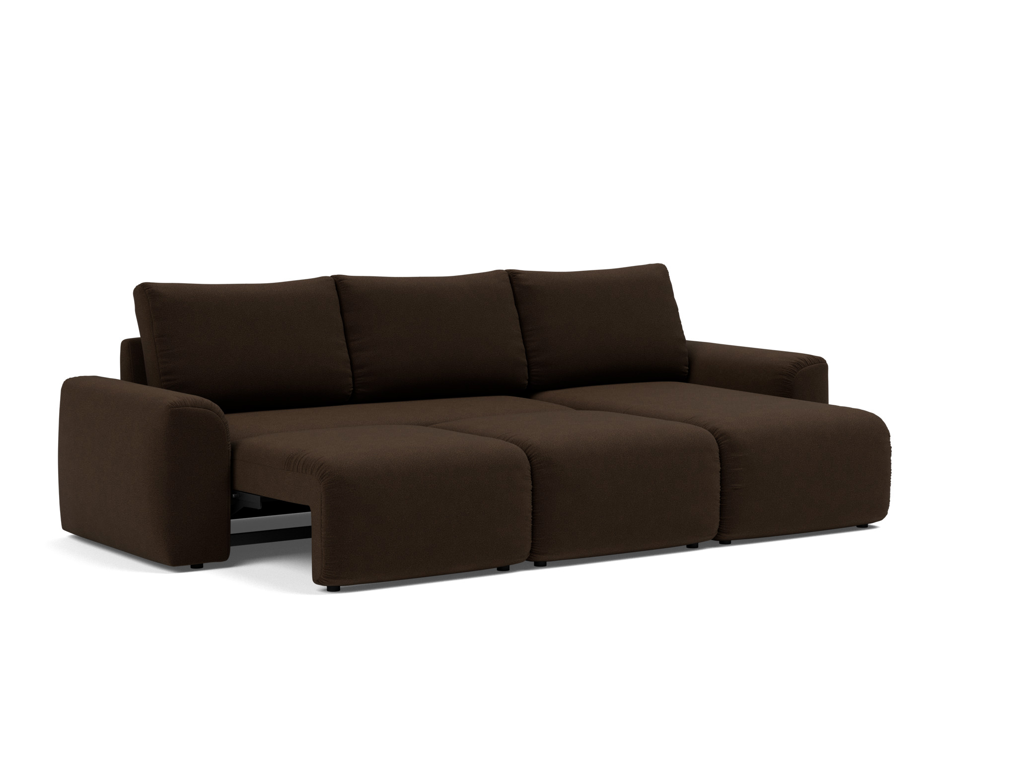 Schlafsofa Norum mit Chaiselongue und Chunky-Armlehnen Strukturierter Stoff Taura 358-Chocco