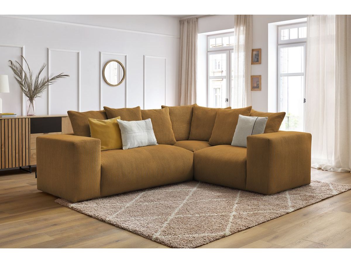 Bobochic Voltaire Ecksofa 268 × 214 cm Cordsamt Gelb Ecke rechts