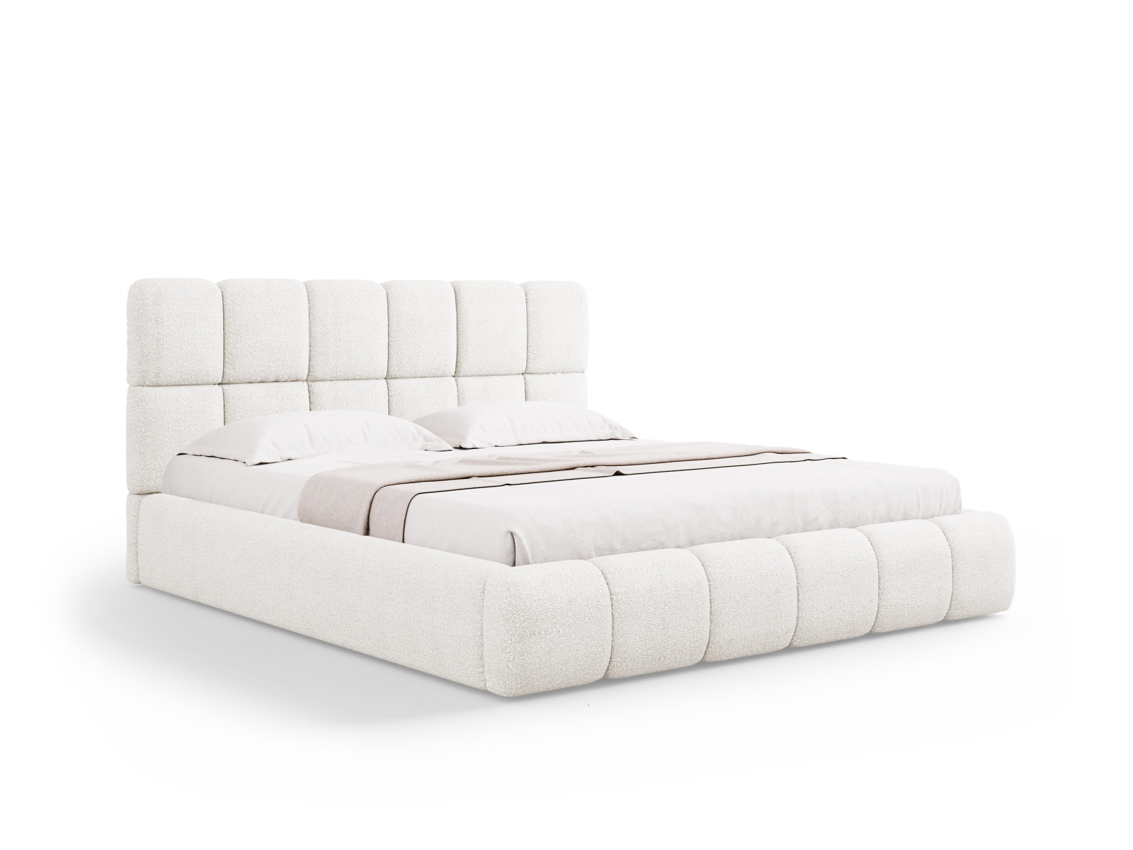 Micadoni Stauraumbett mit Kopfteil Bellis Boucle Baloo Weiß 140x200