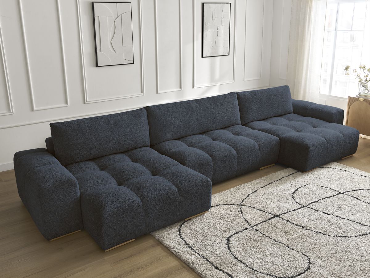 Bobochic Anakin Wohnlandschaft, 3 Kissen Bouclé-Stoff Dunkelblau