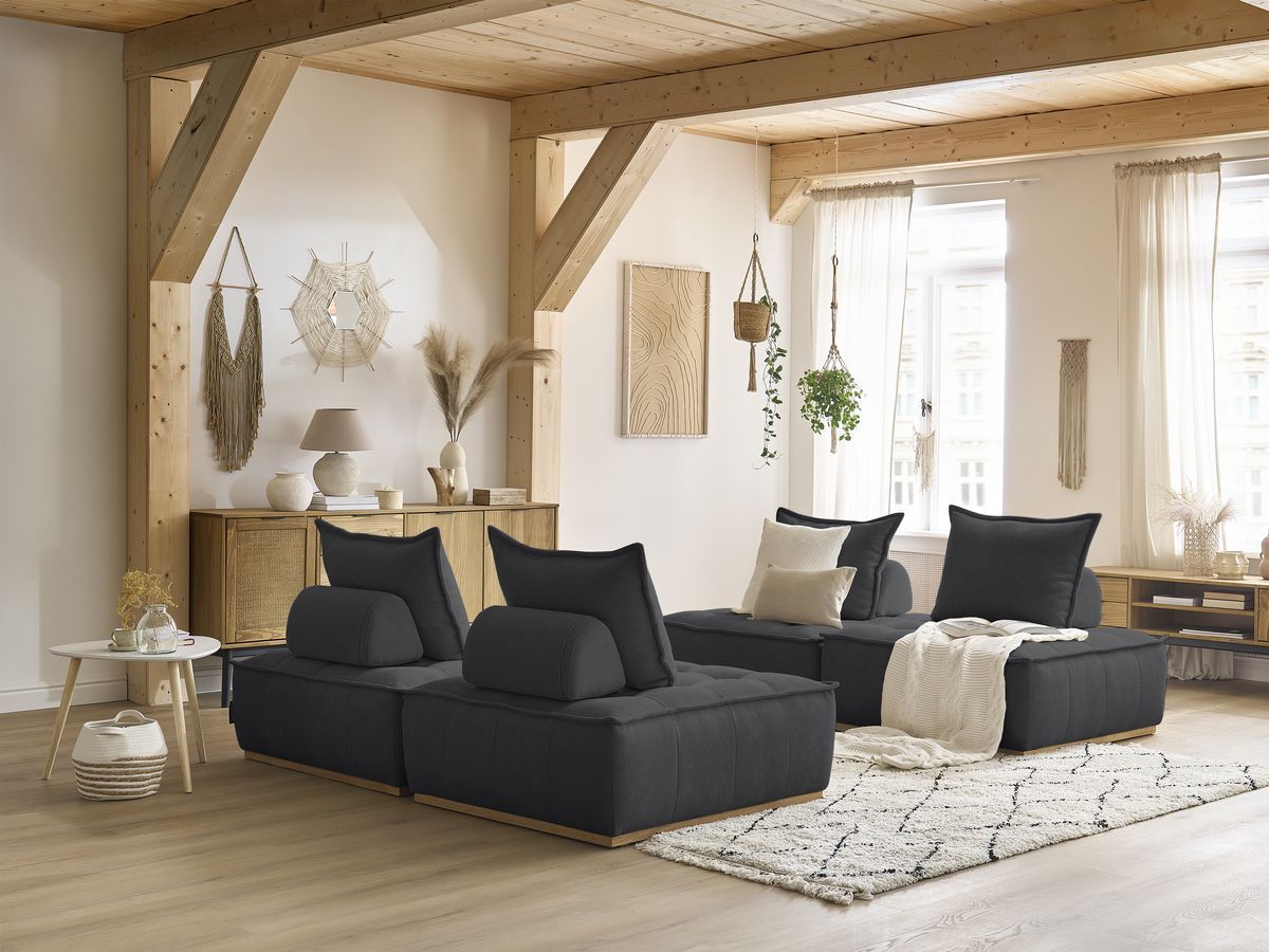 Bobochic Elisa Sofa 4-Sitzer Strukturstoff Dunkelgrau