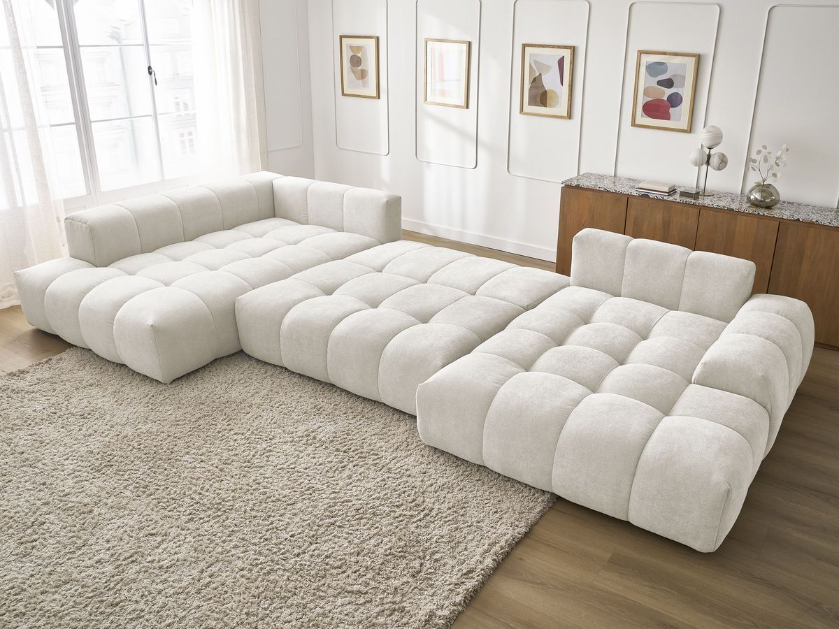 Bobochic Everest Wohnlandschaft, 14 Kissen Strukturstoff Weiß Ecke rechts