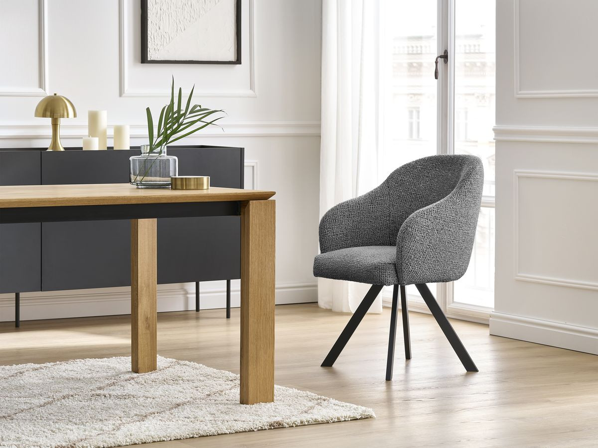 Bobochic Sophie Esszimmerstuhl 4er-Set mit Sternfuß Melange-Stoff Dunkelgrau