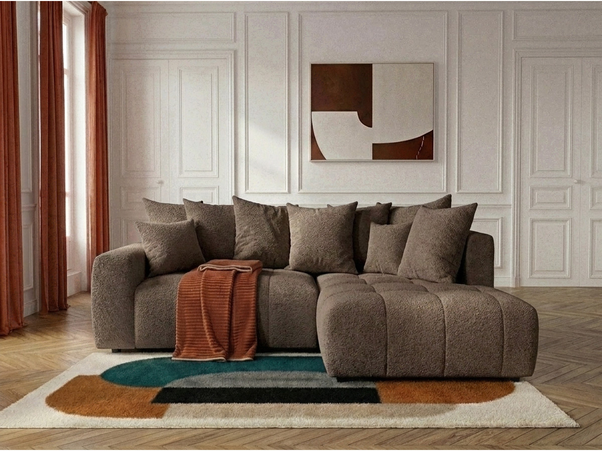 Bobochic Roxelane Ecksofa mit Schlaffunktion und Bettkasten Bouclé-Stoff Braun Ecke rechts