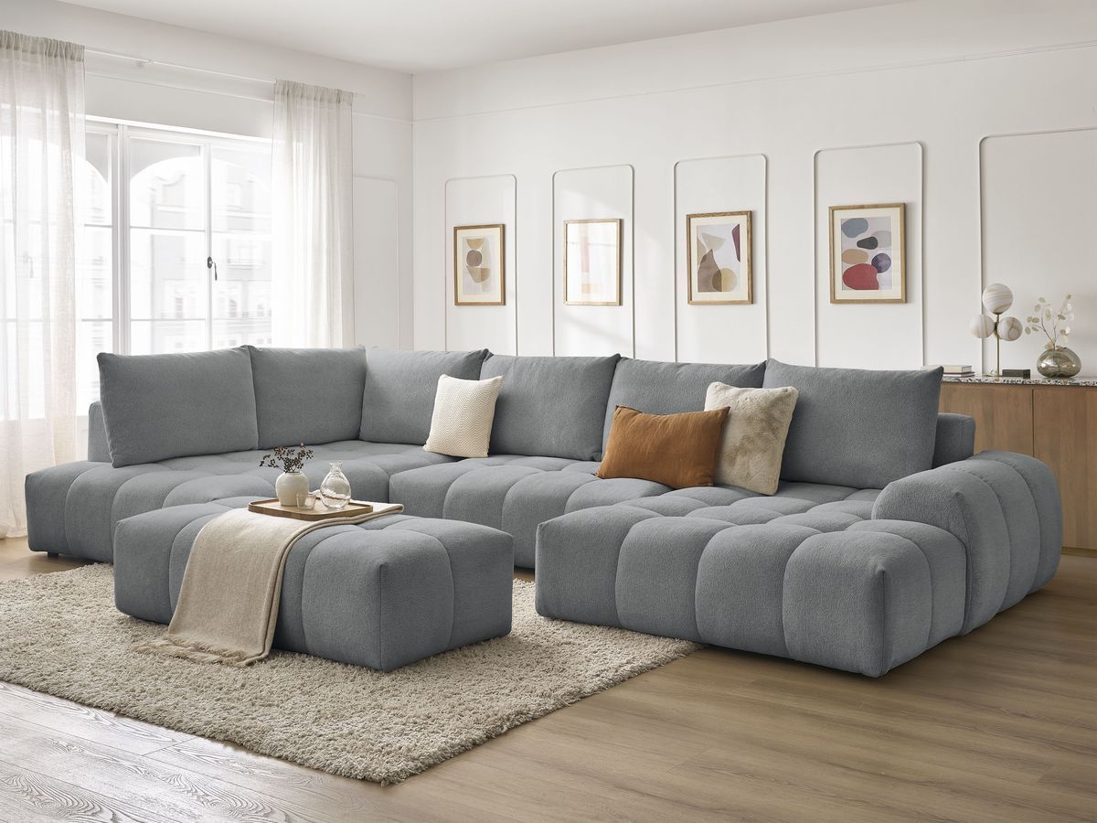 Bobochic Everest Wohnlandschaft mit Pouf, 6 Kissen Melange-Stoff Dunkelgrau Ecke rechts