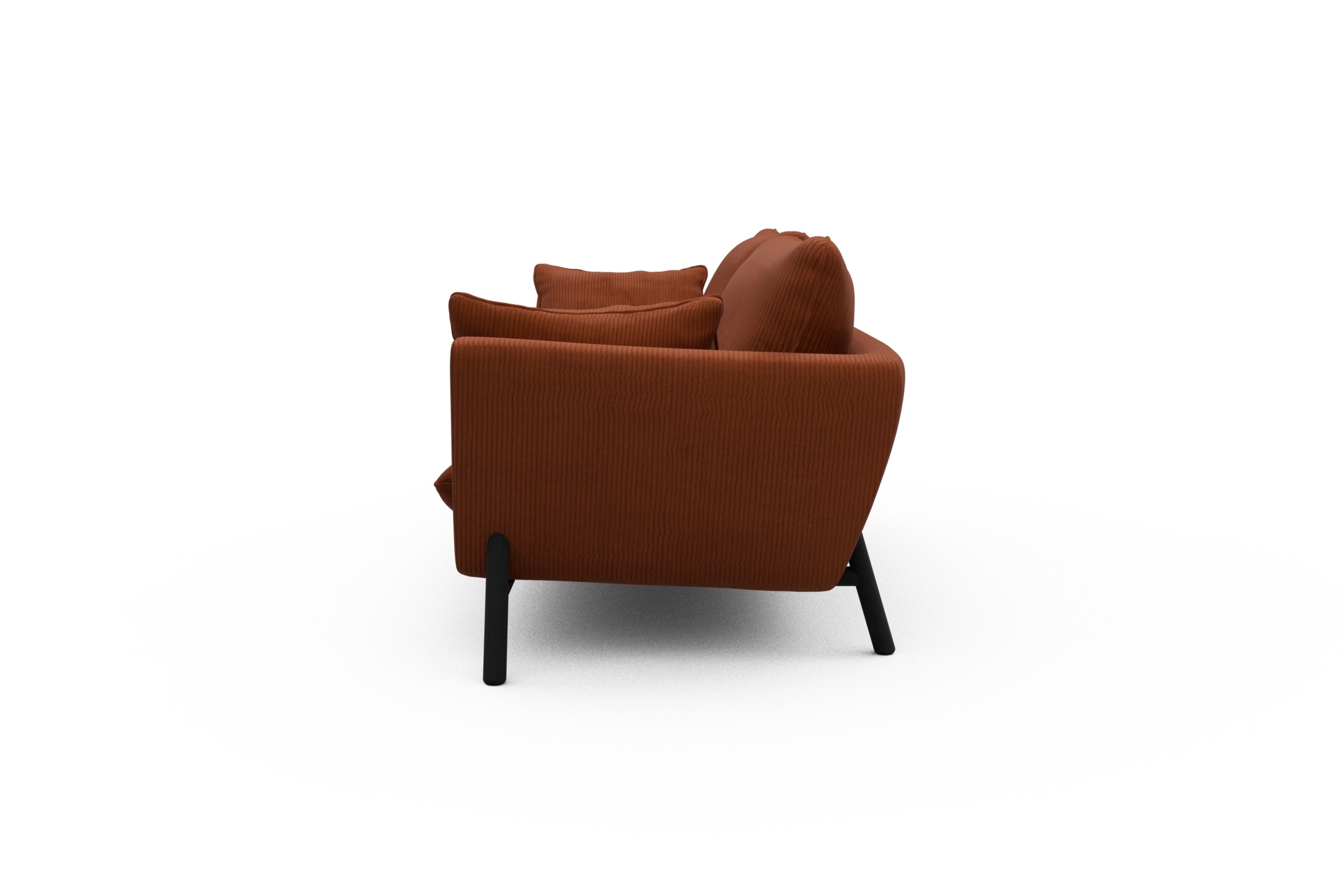 Sofa Emil 3-Sitzer Beinfarbe Eiche Schwarz Corduroy-Burnt-Orange