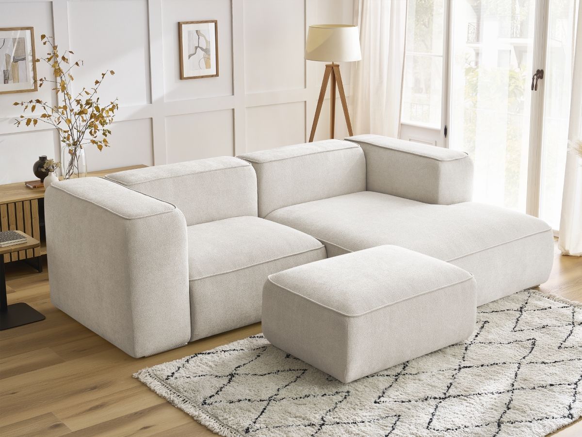 Bobochic Zephyr Ecksofa mit Pouf 260 × 165 cm Strukturstoff Weiß Ecke rechts