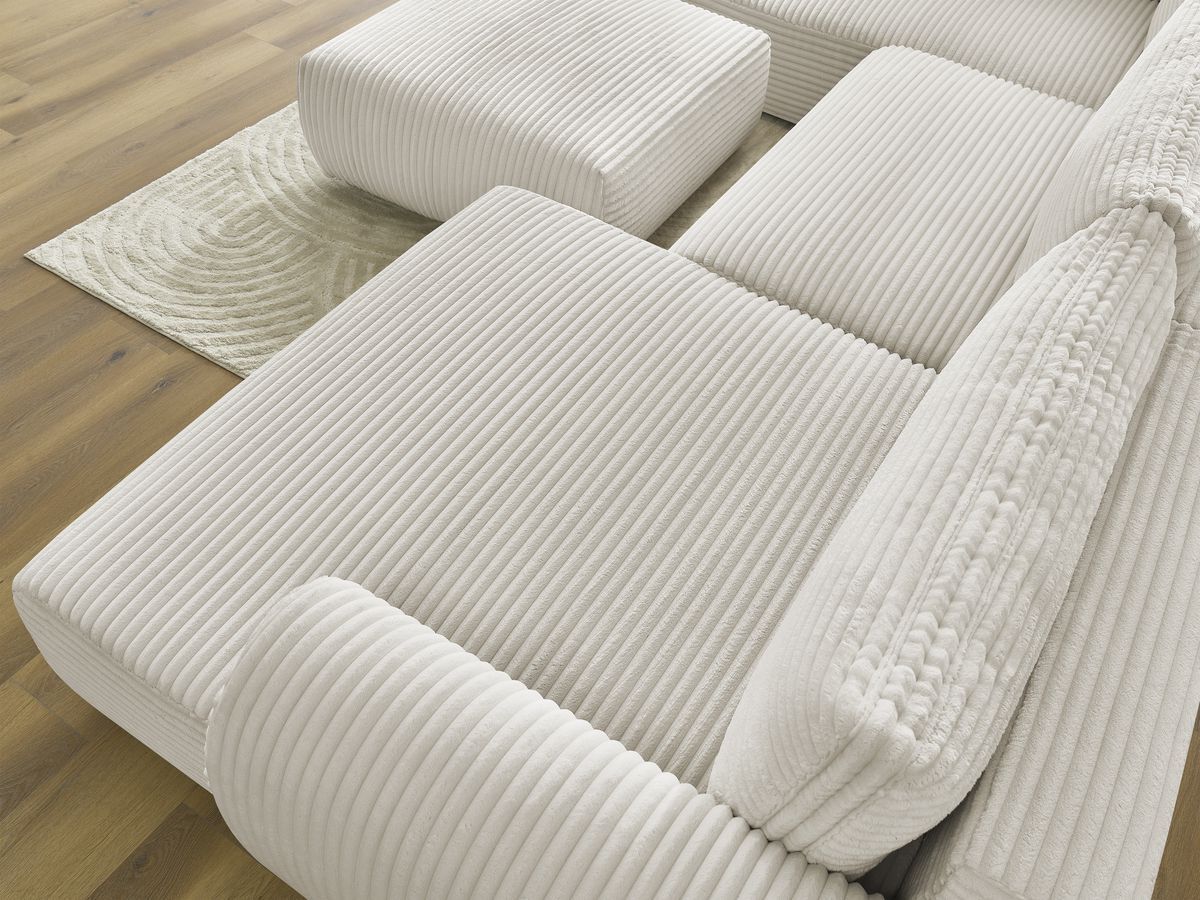 Bobochic Lucien Wohnlandschaft mit Pouf Breitcord weich Beige Ecke rechts