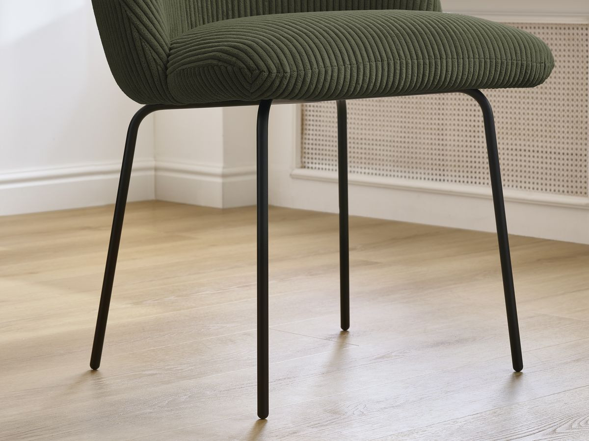 Bobochic Lalie Esszimmerstuhl 2er-Set mit Metallbeinen, schwarz Cordsamt Grün