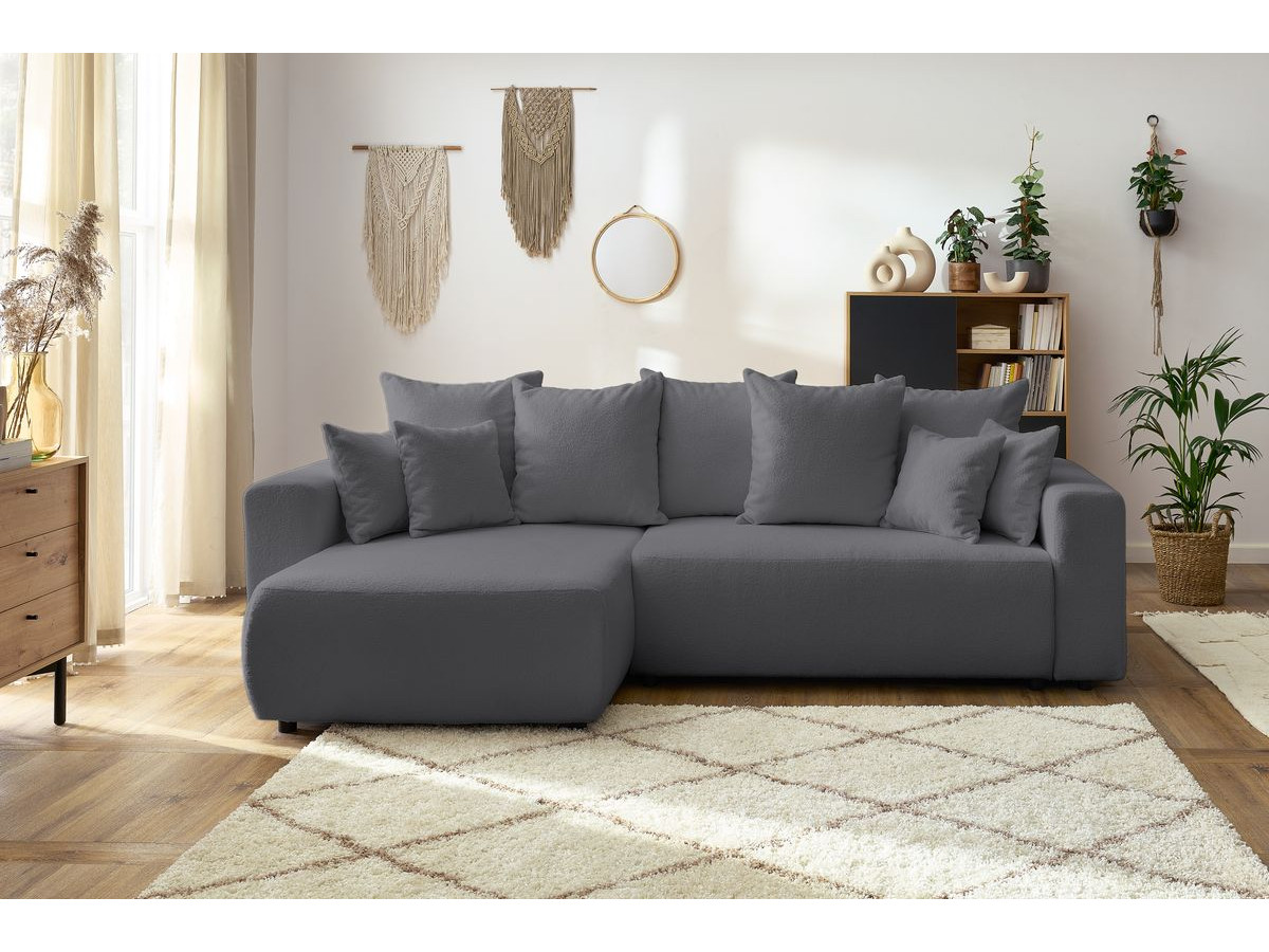 Bobochic Envy Ecksofa mit Schlaffunktion und Bettkasten Bouclé-Stoff Dunkelgrau