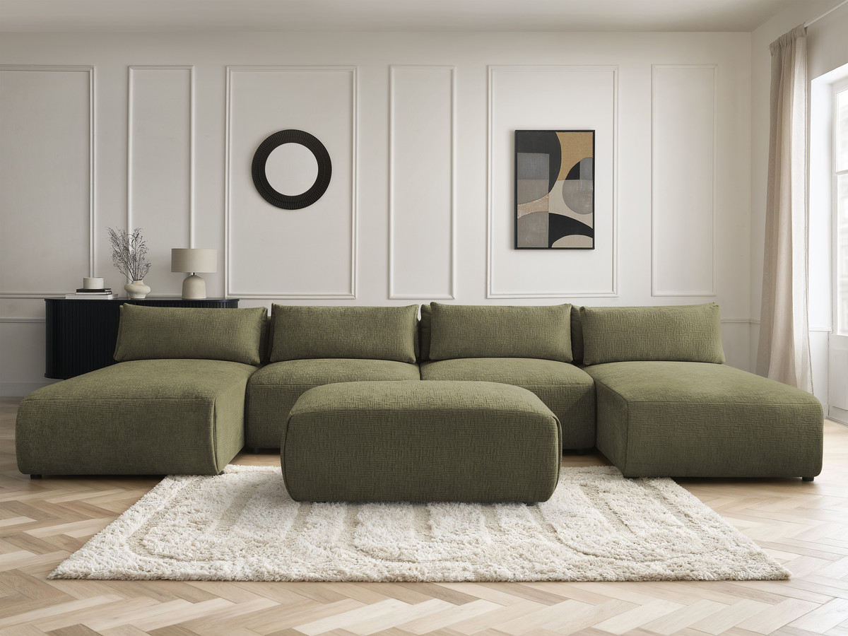 Bobochic Jana Wohnlandschaft mit kleinem Pouf Strukturstoff Grün