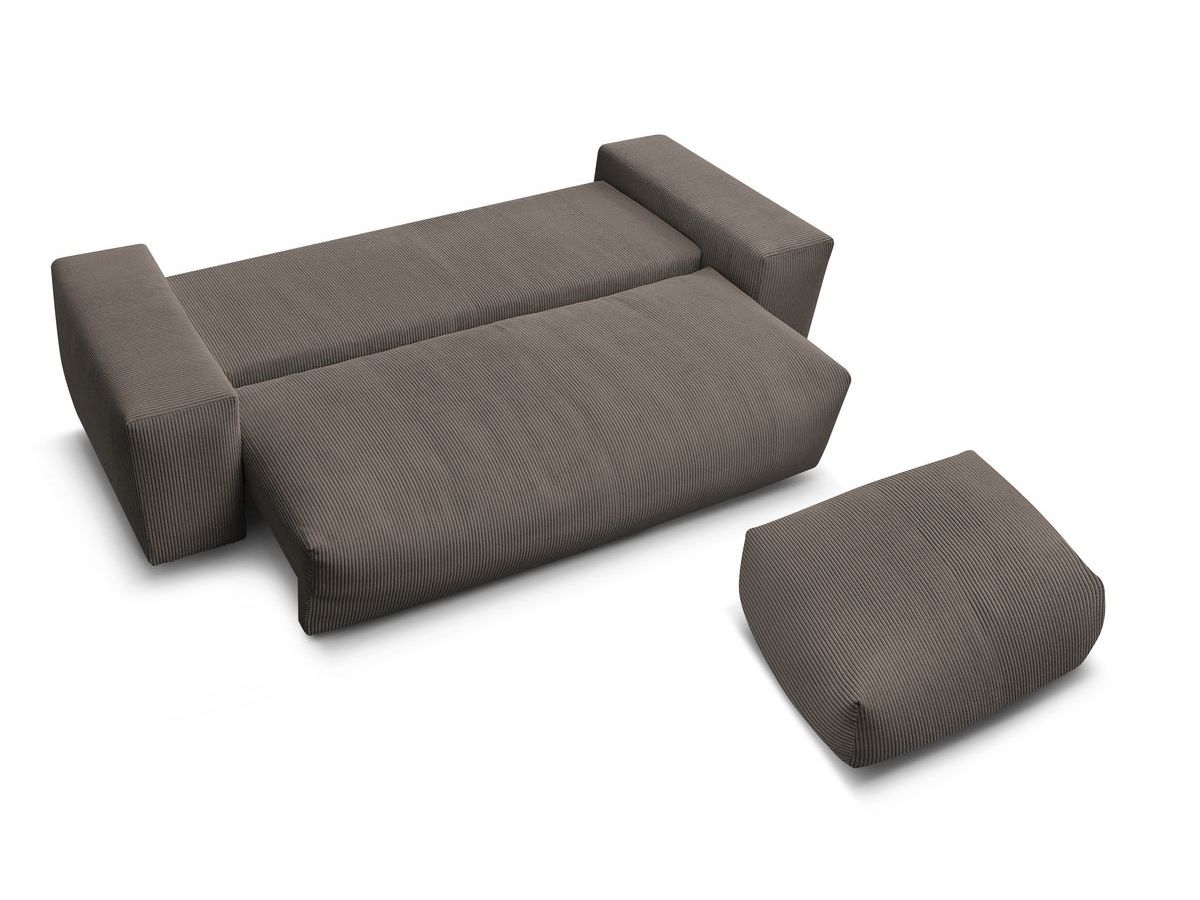 Bobochic Voltaire Schlafsofa 4-Sitzer mit Bettkasten und Pouf Cordsamt Taupe