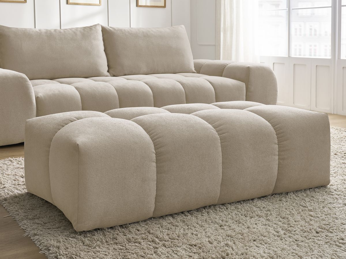 Bobochic Everest Sofa 3-Sitzer mit Pouf, 2 Kissen Strukturstoff Taupe