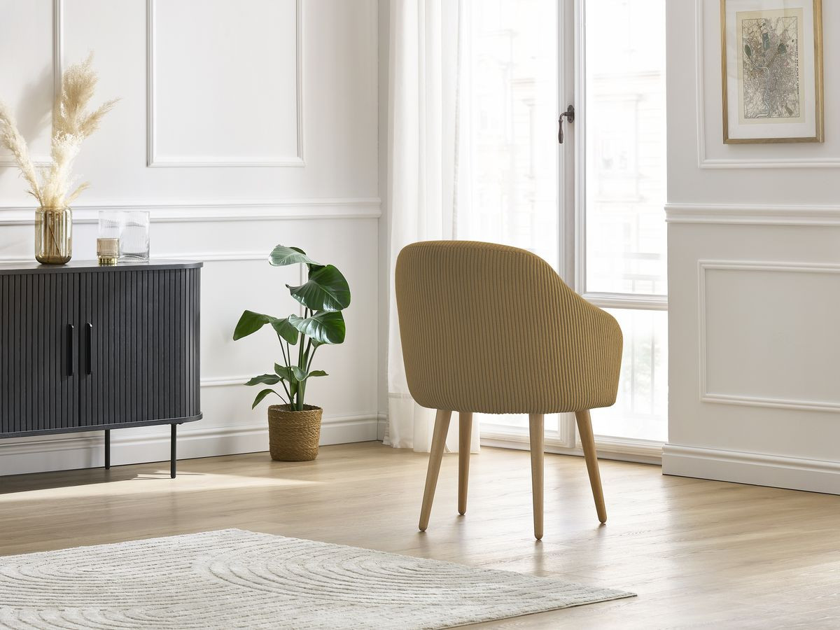 Bobochic Sophie Esszimmerstuhl 4er-Set mit skandinavischen Holzbeinen Cordsamt Gelb