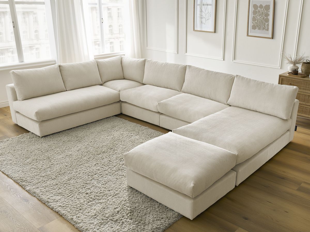 Bobochic Paris Ecksofa mit Pouf 369 × 167 cm Cordsamt Beige