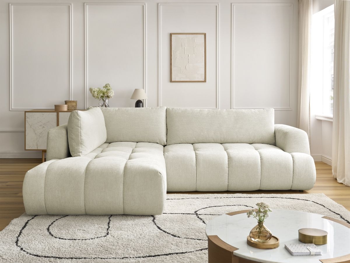 Bobochic Fuji Ecksofa mit Schlaffunktion und Bettkasten 282 × 204 cm Stoff Beige Ecke links